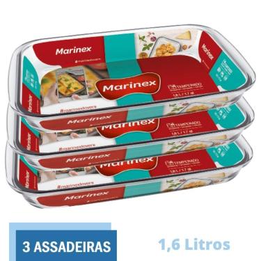 Imagem de 3 Assadeiras Travessas Vidro 1,6L Retangular Nadir Marinex