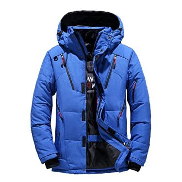 Imagem de Bestgift Jaqueta de Penugem de ganso branco Esqui Masculina Forrada com Lã Casaco Acolchoado com Capuz de Inverno Azul M