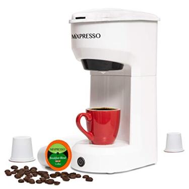 Imagem de Mixpresso Cafeteira 2 em 1 para cafeteira de dose única para cápsulas K e café moído, máquina de café de xícara única, mini cafeteira de tamanho compacto, tecnologia de fermentação rápida, cafeteira
