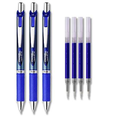 Imagem de Conjunto de canetas de tinta de gel líquido Pentel EnerGel Deluxe RTX, pacote com 3 com 4 refis (azul - 0,5 mm)