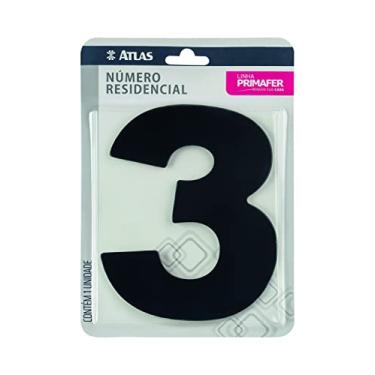 Imagem de Atlas - Número Residencial 3 (Três) em Alumínio com Fita VHV para Fixação para Área Interna e Externa, Cor Preta