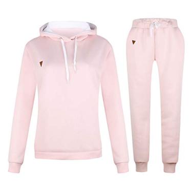 Imagem de Dawwoti Conjunto de Moletom Feminino de Manga Comprida, 2 Peças com Cordão Pulôver com Capuz, Rosa, M