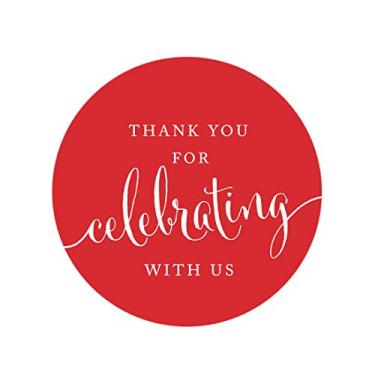 Imagem de Andaz Press Etiquetas circulares para presente, Thank You for Celebrating With Us, vermelho, pacote com 40, etiqueta redonda de agradecimento para chá de casamento de bebê, celebração de aniversário, formatura, evento ao ar livre