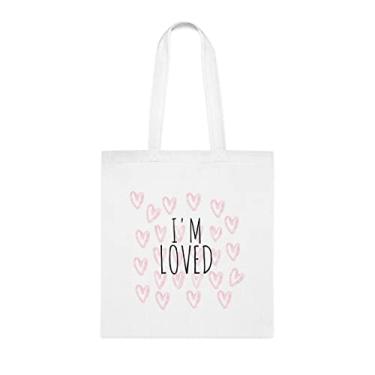 Imagem de Sacola I'm Loved, presente amado, bolsa de ombro amada, bolsas reutilizáveis adoradas, ideia de presente de cesta de Natal de aniversário, presente para ela, presente para ele, bolsa feminina, Branco