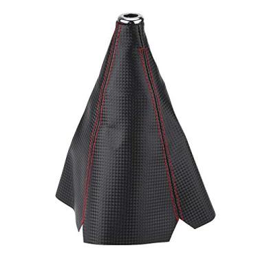 Imagem de Senyar Para botão de mudança vermelho capa de botão de mudança de marcha, universal de couro PU estilo fibra de carbono botão de câmbio de marchas capa de botão de polaina de engrenagem de ponto vermelho capa de bota