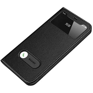 Imagem de KKFAUS Capa de telefone flip de couro, para Apple iPhone SE 2022 (3ª geração) capa fólio de 4,7 polegadas pode atender chamadas rapidamente, com recursos de suporte (cor: preto)