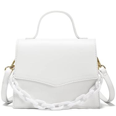 Imagem de CATMICOO Mini bolsas femininas na moda mini bolsa com corrente de plástico destacável, Branco