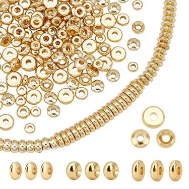 Imagem de PH Pandahall 200 pçs Disco dourado 14 k Espaçador contas de metal plano redondo disco redondo Rondelle espaçador contas espaçadores de contas de metal para fabricação de joias com contas de argila Heishi
