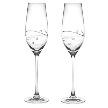 Imagem de Barski - Vidro feito à mão – Conjunto de 2 taças de champanhe para brindar casamento – Os copos são decorados com diamantes Swarovski reais – embalados em uma caixa de presente premium – 198 g – Feito na Europa