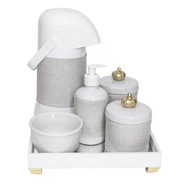Imagem de Kit Higiene Espelho Completo Porcelanas, Garrafa e Capa Coroa Dourado