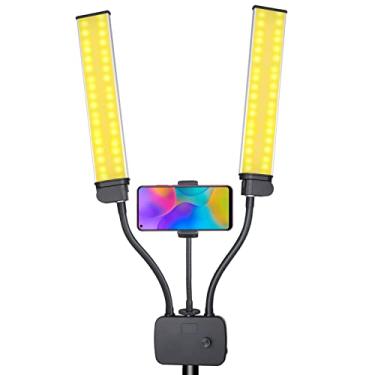 Imagem de Luz de anel de preenchimento de braços duplos LED, lâmpada de preenchimento de estúdio fotográfico de 3200K a 5600K, braços duplos ajustáveis, fonte de alimentação USB, para transmissão(EU)