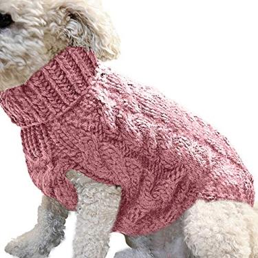 Imagem de Yajun Suéter de cachorro de inverno suéter quente para cachorro de estimação casaco de gatinho macio espessamento roupas de malha roupas de design elegante, rosa escuro, M