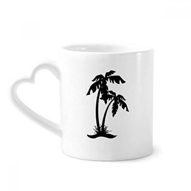 Imagem de Caneca de contorno de praia preta coqueiro cerâmica copo de coração de vidro