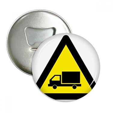 Imagem de Símbolo de aviso amarelo preto caminhão triângulo abridor de garrafas ímã de geladeira emblema multifuncional