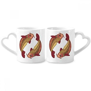 Imagem de Conjunto de canecas de porcelana para casais, símbolo do zodíaco, constelação de Peixes, coração e coração