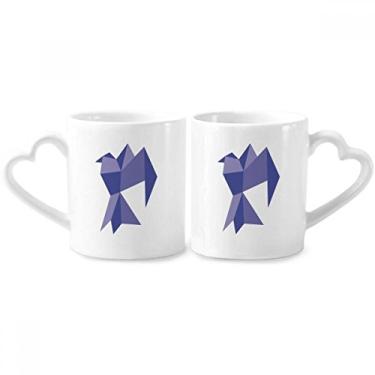 Imagem de Conjunto de canecas de porcelana para casal, estampa de pombo, abstrata, origami, roxo, coração