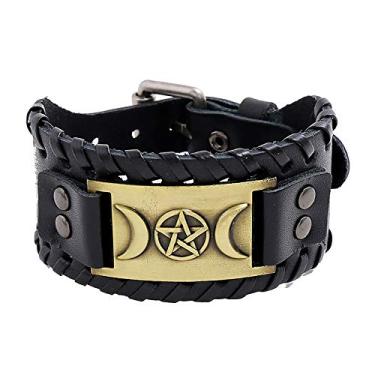 Imagem de XLTFZY Pulseiras Viking masculinas femininas pulseira vintage nórdica exclusiva amuleto pulseiras fivela ajustável couro pagão joias do talismã/J