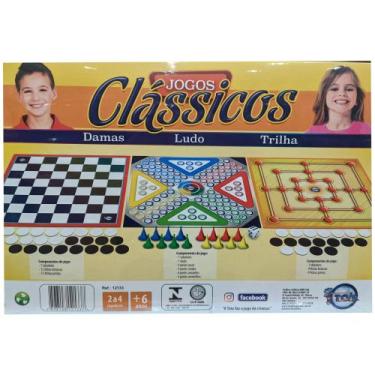 Jogos Clássicos 4 em 1 Xadrez Damas Ludo e Trilha Tabuleiro em Madeira -  Junges - Jogo de Dominó, Dama e Xadrez - Magazine Luiza