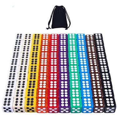 Imagem de AUSTOR 100 peças de dados de 12 mm, 6 lados, conjunto de dados de canto quadrado com uma bolsa de cordão
