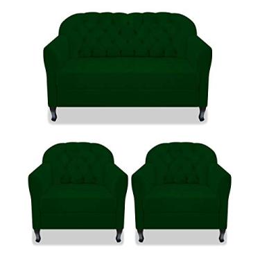 Imagem de Kit Namoradeira Recamier Sofá mais 02 Poltrona Julia Pés Luís Xv Com Botonê Quarto Sala de Estar Recepção Suede Verde - AM Decor