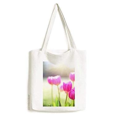 Imagem de Linda bolsa de lona verde vermelha com flores do sol bolsa de compras casual