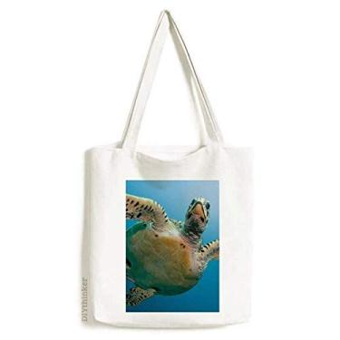 Imagem de Bolsa de lona azul oceano com estampa de tartaruga ciência natureza sacola de compras bolsa casual