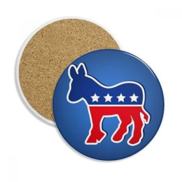 Imagem de Caneca de porta-copos com emblema de burro americano para festa democrática copo de proteção de mesa pedra absorvente