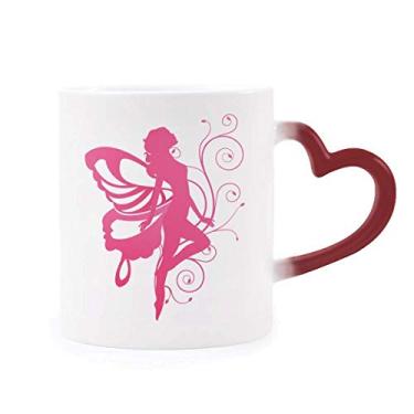 Imagem de Caneca Borboleta com asa rosa Pretty Angel sensível ao calor Copo de grés que muda de cor vermelha