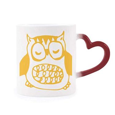 Imagem de Caneca de grés com estampa de coruja gorda protege animal amante de animais sensíveis ao calor com mudança de cor vermelha