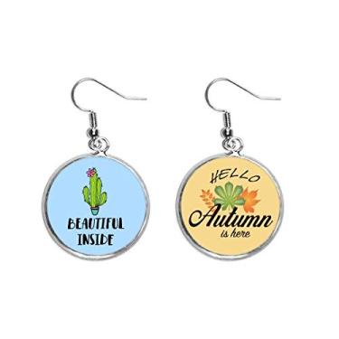 Imagem de Lindo cacto Iside Art Deco presente moderno brinco pendurado folha de outono joia