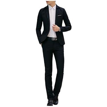 Imagem de Letuwj Conjunto de terno masculino de um botão, Preto, M