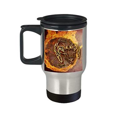 Imagem de Caneca de viagem Áries - Zodíaco de Áries - Presente para Áries - Caneca de astrologia - Presentes de astrologia - Copo isolado de 400 ml