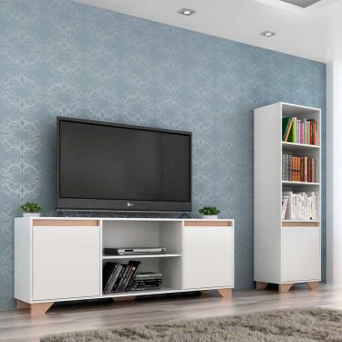 Imagem de Conjunto Benevello Rack Com Estante Em MDP Quitidá - Branco com Siena