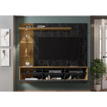 Imagem de Painel TV até 60" Polegadas 3 Portas 2 Nichos Nero/Preto/Canela Móveis Bechara Trend 161x180x33