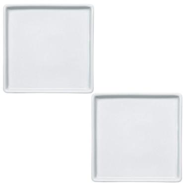 Imagem de Jogo 2 Pratos de Pão Quadrados Rasos em Porcelana 16x16cm Americana Germer Branco