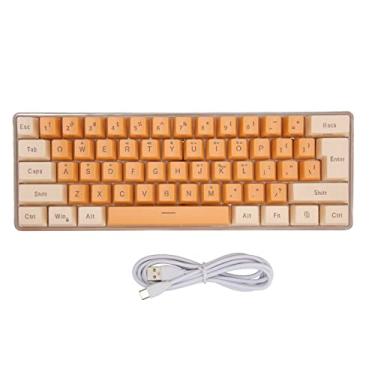 Imagem de 60% teclado para jogos com fio, 61 teclas RGB teclado para PC, teclado mecânico de jogos compacto com fio para computador (laranja bege)
