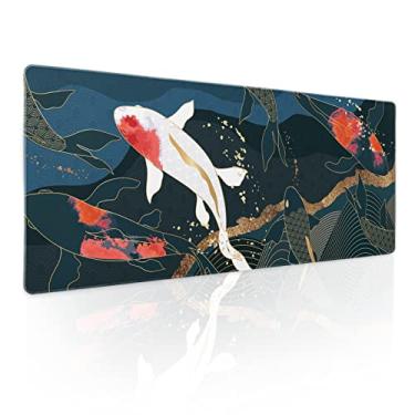 Imagem de Tapete de mouse para jogos de anime japonês GG vermelho branco koi arte azul dourado textura grande grande tapete de mesa antiderrapante base de borracha borda costurada teclado longo mousepad para