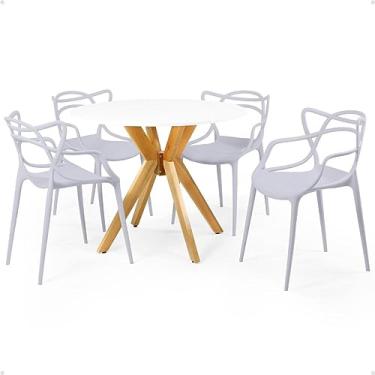 Imagem de Conjunto Mesa de Jantar Redonda Marci Branca 100cm com 4 Cadeiras Allegra - Cinza