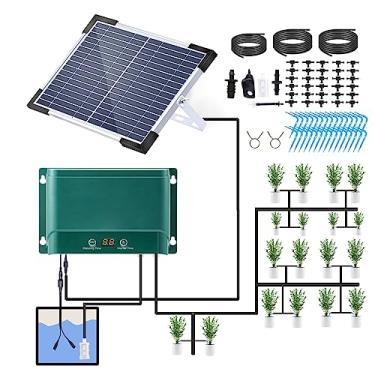 Imagem de Kit de irrigação por gotejamento automático solar 7 modos de temporização 30 modos de irrigação 98,42FT Conjunto de sistema de irrigação automática para canteiros de jardim Plantas de gramado de