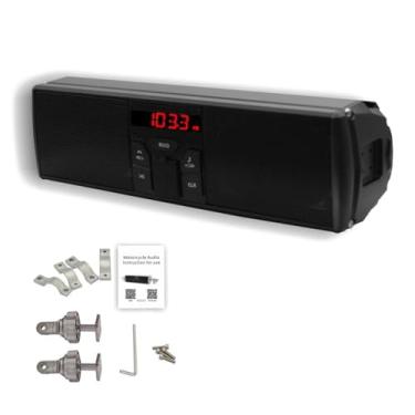 Imagem de Domary Sistema de amplificador de alto-falante anti-roubo para motocicleta à prova d'água BT Áudio estéreo com display LED e luz LED Suporte para controle de aplicativo Chamada viva-voz Rádio