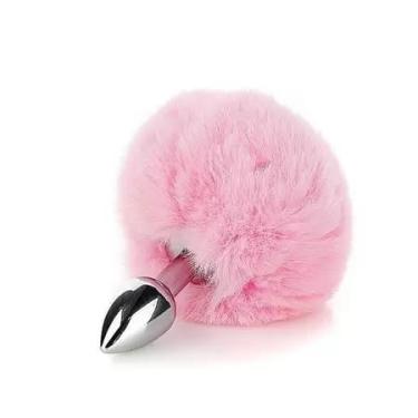 Imagem de Plug Anal Pompom Tamanho P 7cm x 2,8cm em Aço Rabo de Coelho (Rosa Bebê)