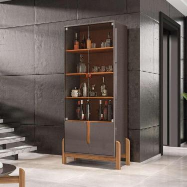 Imagem de cristaleira lizz 2 pt cinza e cedro