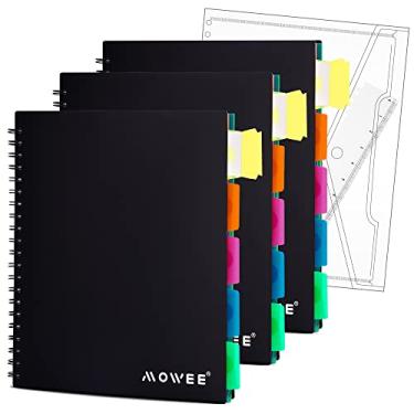Imagem de MOWEE Caderno com 5 matérias, pacote com 3 cadernos pautados universitários com divisórias, etiqueta com abas, régua, 100 folhas, para escrever diário, casa e escritório, material escolar, BBB de 21 x 28 cm
