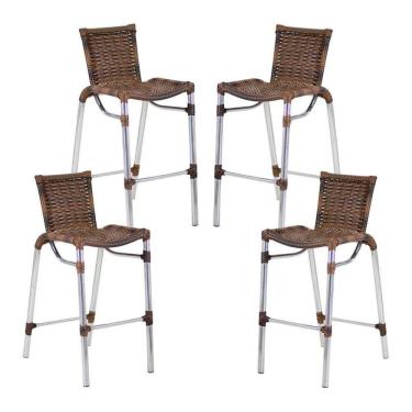 Imagem de 4 Banquetas Alumínio Fortaleza Alta para Balcão Edícula Cozinha Bar