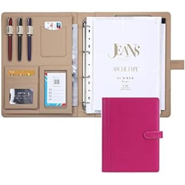 Imagem de Padfólio De Couro Com Zíper A4 Portfólio Porta-pads Pasta De Bloco De Notas De Couro PU Comercial Para Currículos Entrevistas Fichário Executivo Para Mulheres Homens Mulheres Padfólio,Rosa A,Sem C