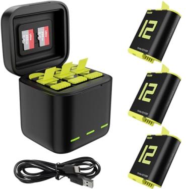Imagem de Carregador de bateria para GoPro Hero 12 Hero 11 Hero 10 Hero 9 Black, pacote com 3 baterias TELESIN com estojo de carregamento triplo USB totalmente compatível com acessórios de câmera