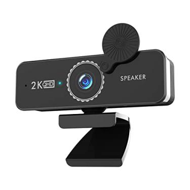 Imagem de Webcam HD 1440P Webcam para computador com microfone USB PC Câmera web Grande angular de 120 graus com alto-falantes duplos Unidade gratuita para gravação de chamadas, conferências, jogos, compatíve