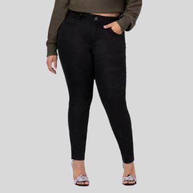 Imagem de Calça Jeans Feminina Chapa Barriga Preta Plus Size - Lunender