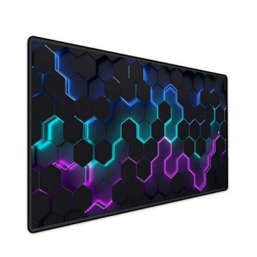 Imagem de Mouse Pad Gamer Grande Speed Anti Derrapante Profissional Desk Pad Large Wide 90x40 - Hexagonal Ciano Roxo