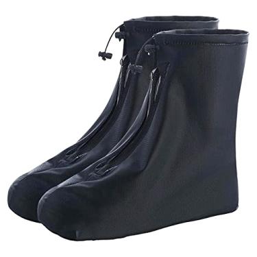 Imagem de Capas de sapatos impermeáveis para botas de chuva, galochas com controle de areia, antiderrapante, sola de borracha de PVC, botas de neve reutilizáveis para ciclismo, acampamento ao ar livre, jardim, pesca (M, preto)